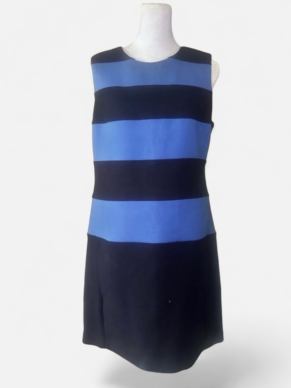 Theory Black and Blue Sleeveless Striped Mini Dress